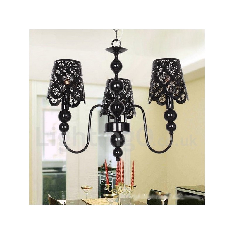 Lustre moderno contemporâneo de 3 luzes estilo vela preta vazada