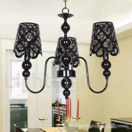 Lustre moderno contemporâneo de 3 luzes estilo vela preta vazada Lustre moderno contemporâneo de 3 luzes estilo vela preta vazada