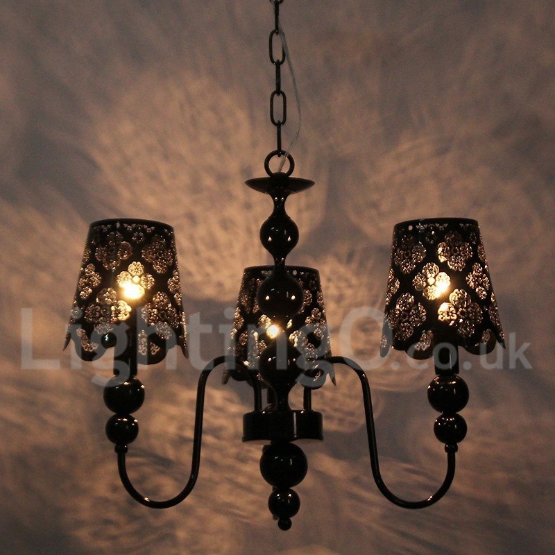 Lustre moderno contemporâneo de 3 luzes estilo vela preta vazada