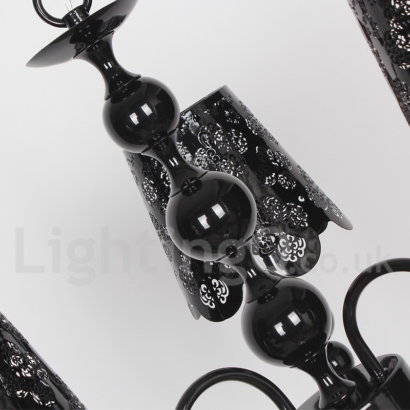 Lustre moderno contemporâneo de 3 luzes estilo vela preta vazada