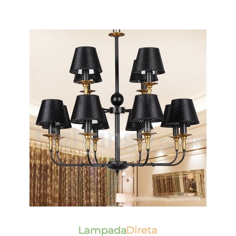 Lustre estilo vela retrô rústico de 12 luzes e 2 níveis