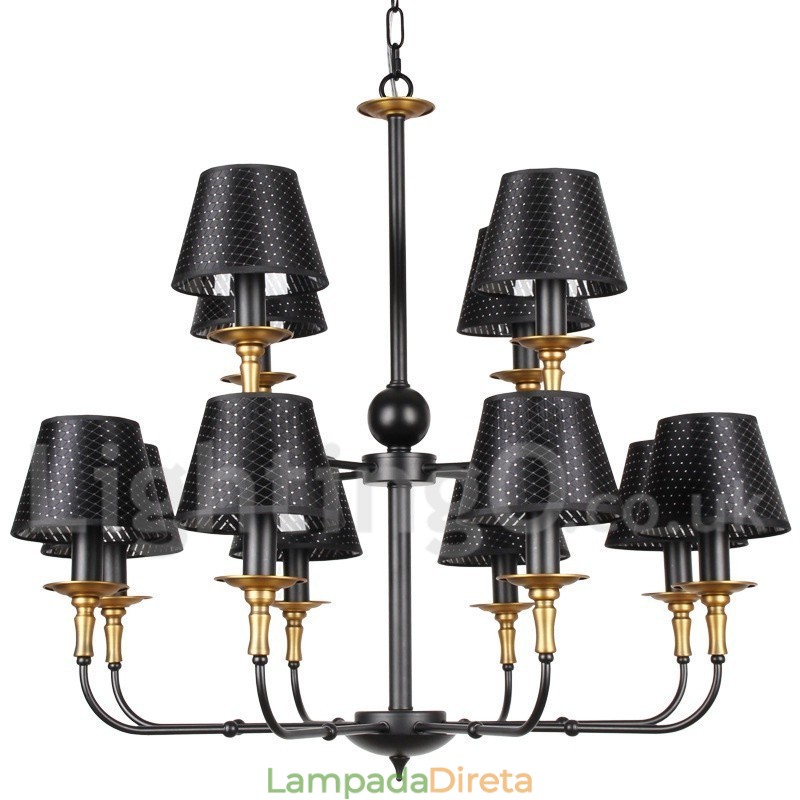 Lustre estilo vela retrô rústico de 12 luzes e 2 níveis