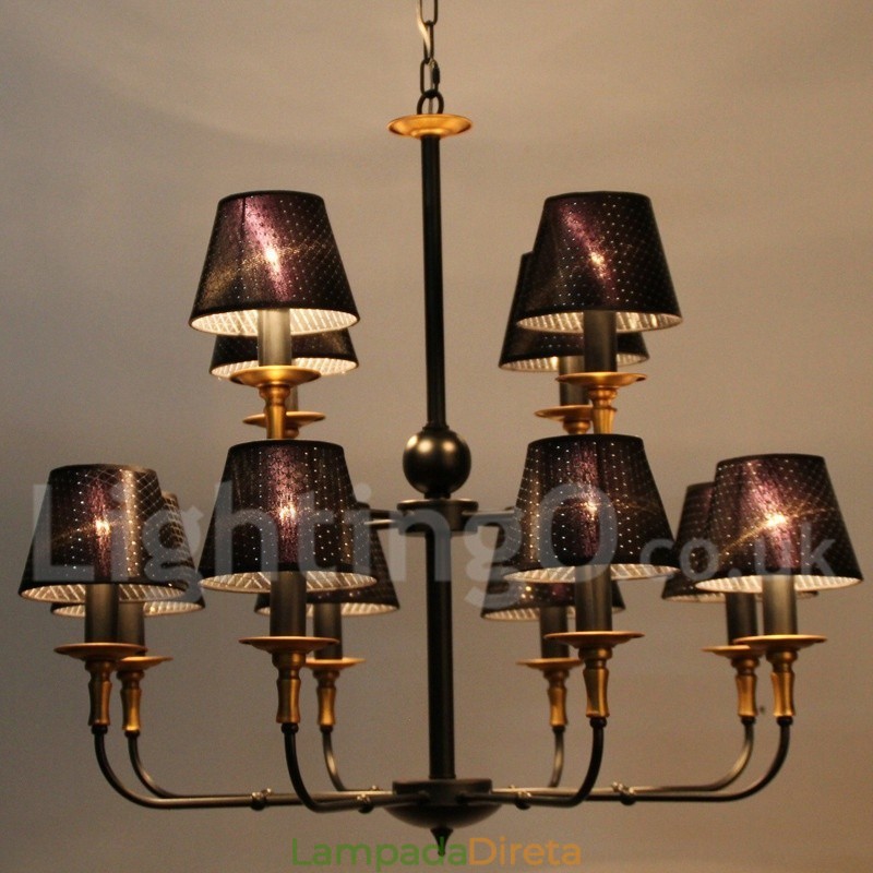 Lustre estilo vela retrô rústico de 12 luzes e 2 níveis