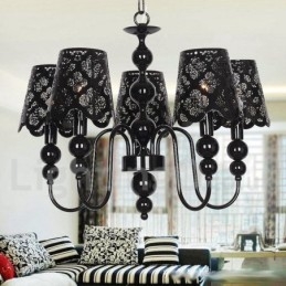 Lustre moderno contemporâneo de 5 luzes estilo vela preta vazada