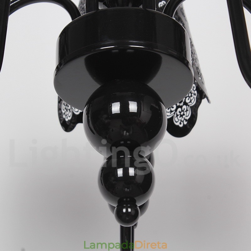 Lustre moderno contemporâneo de 5 luzes estilo vela preta vazada