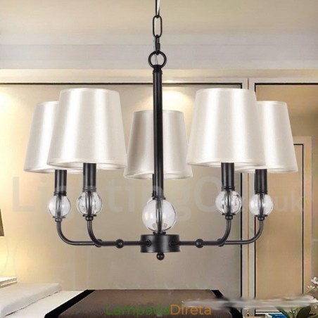 Lustre estilo vela contemporâneo preto retrô rústico de 5 luzes Lustre estilo vela contemporâneo preto retrô rústico de 5 luzes