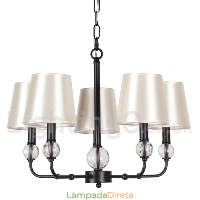 Lustre estilo vela contemporâneo preto retrô rústico de 5 luzes