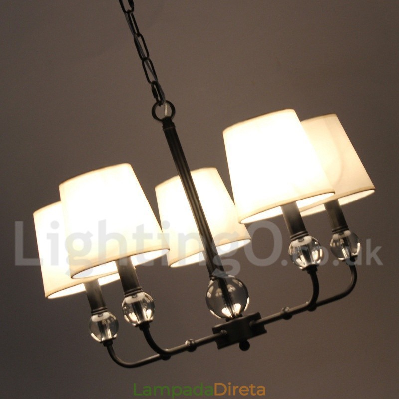 Lustre estilo vela contemporâneo preto retrô rústico de 5 luzes