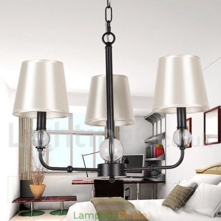 Lustre estilo vela contemporâneo preto retrô de 3 luzes Lustre estilo vela contemporâneo preto retrô de 3 luzes