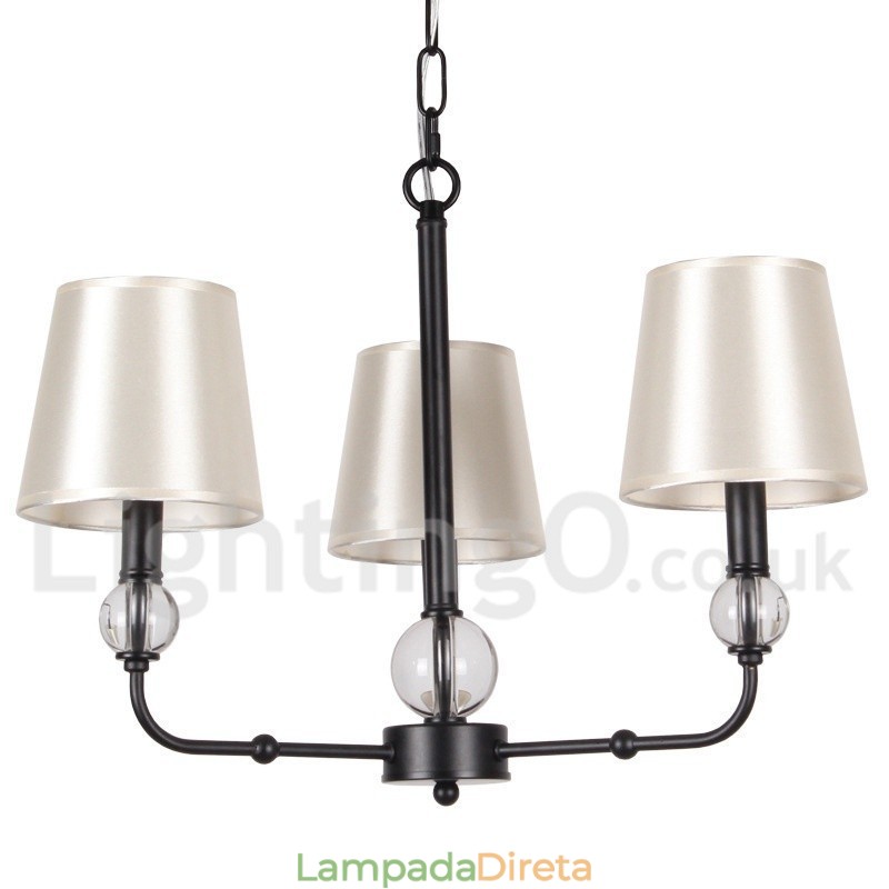 Lustre estilo vela contemporâneo preto retrô de 3 luzes