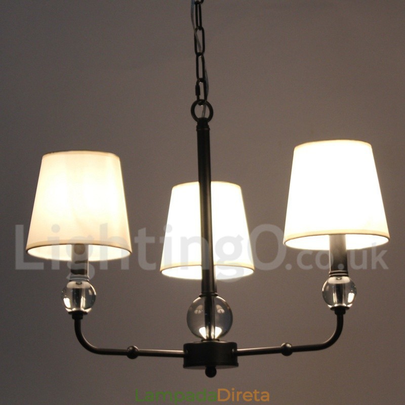 Lustre estilo vela contemporâneo preto retrô de 3 luzes