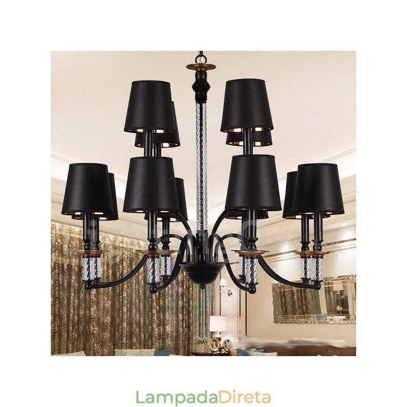 Lustre estilo vela retrô preto de 12 luzes