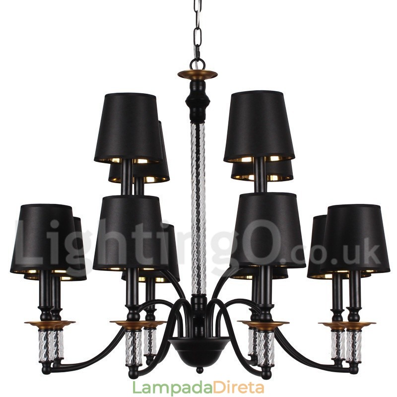 Lustre estilo vela retrô preto de 12 luzes