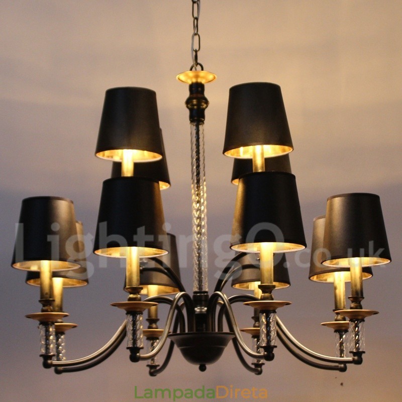 Lustre estilo vela retrô preto de 12 luzes