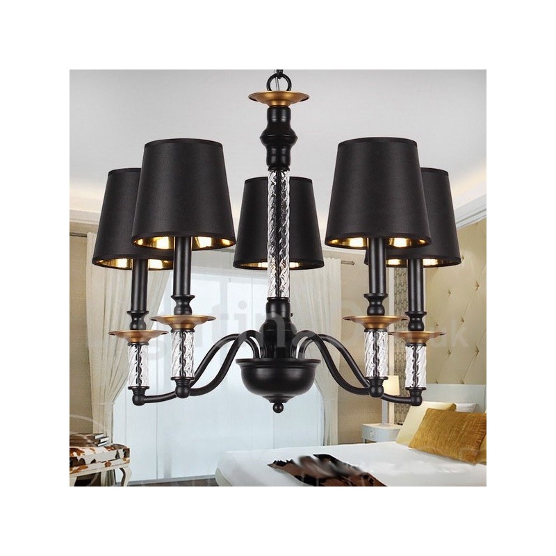 Lustre estilo vela retrô preto de 5 luzes