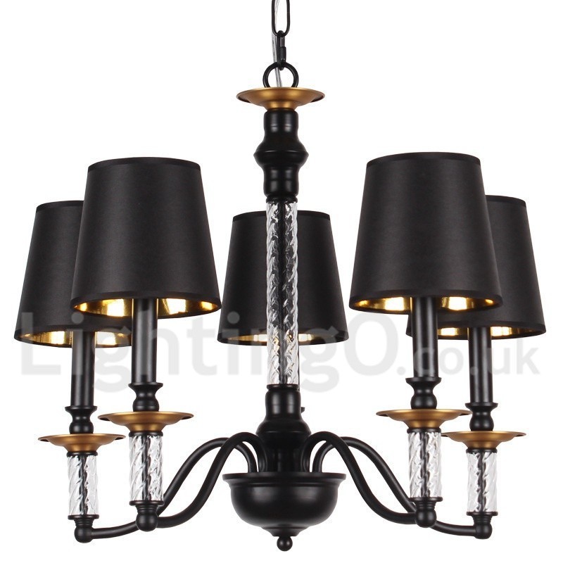 Lustre estilo vela retrô preto de 5 luzes