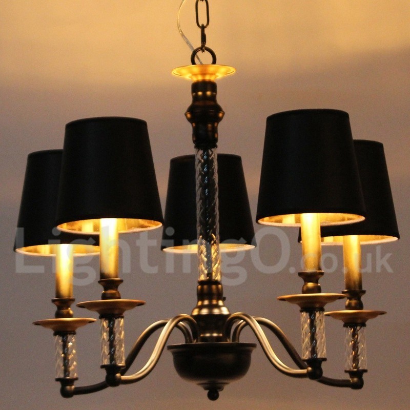Lustre estilo vela retrô preto de 5 luzes