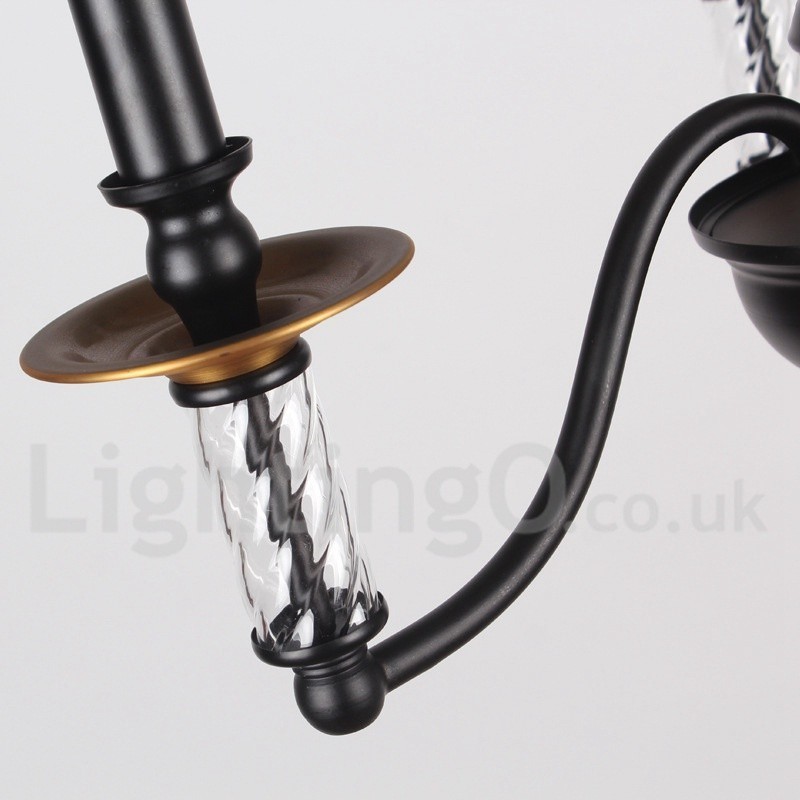 Lustre estilo vela retrô preto de 5 luzes