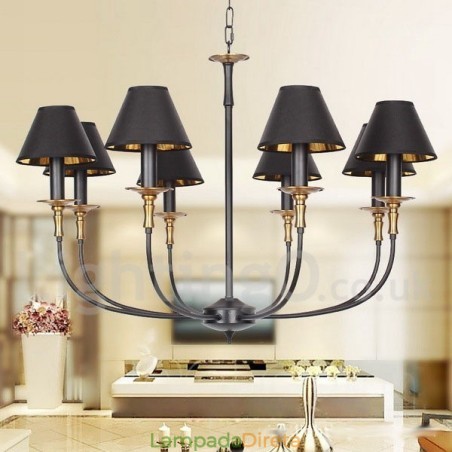 Lustre estilo vela contemporâneo preto retrô de 8 luzes Lustre estilo vela contemporâneo preto retrô de 8 luzes