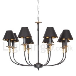 Lustre estilo vela contemporâneo preto retrô de 8 luzes
