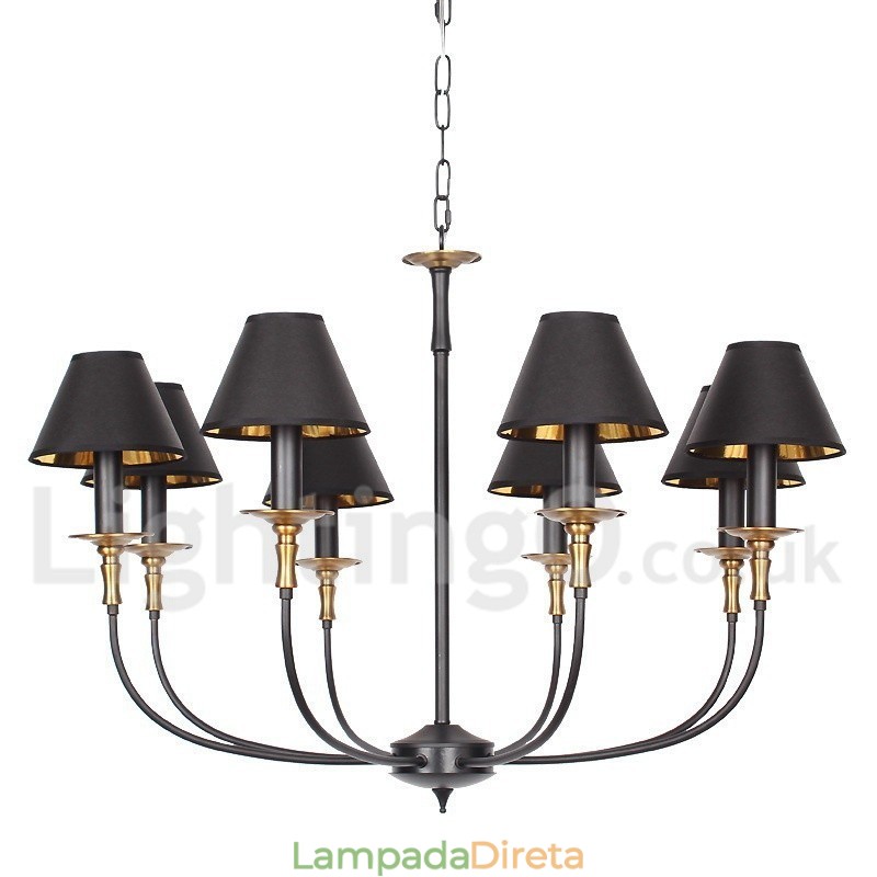 Lustre estilo vela contemporâneo preto retrô de 8 luzes