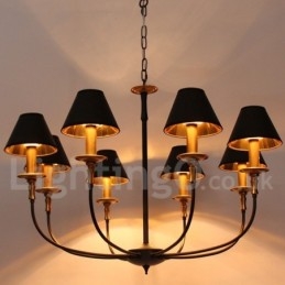 Lustre estilo vela contemporâneo preto retrô de 8 luzes