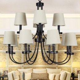 Lustre estilo vela preta retrô contemporâneo de 12 luzes e 2 níveis
