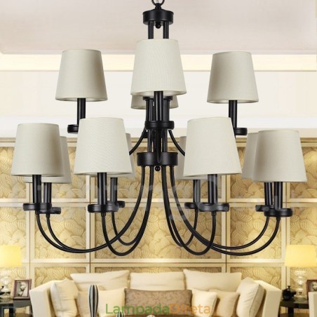 Lustre estilo vela preta retrô contemporâneo de 12 luzes e 2 níveis Lustre estilo vela preta retrô contemporâneo de 12 luzes e 2 níveis