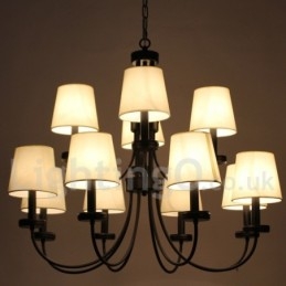 Lustre estilo vela preta retrô contemporâneo de 12 luzes e 2 níveis