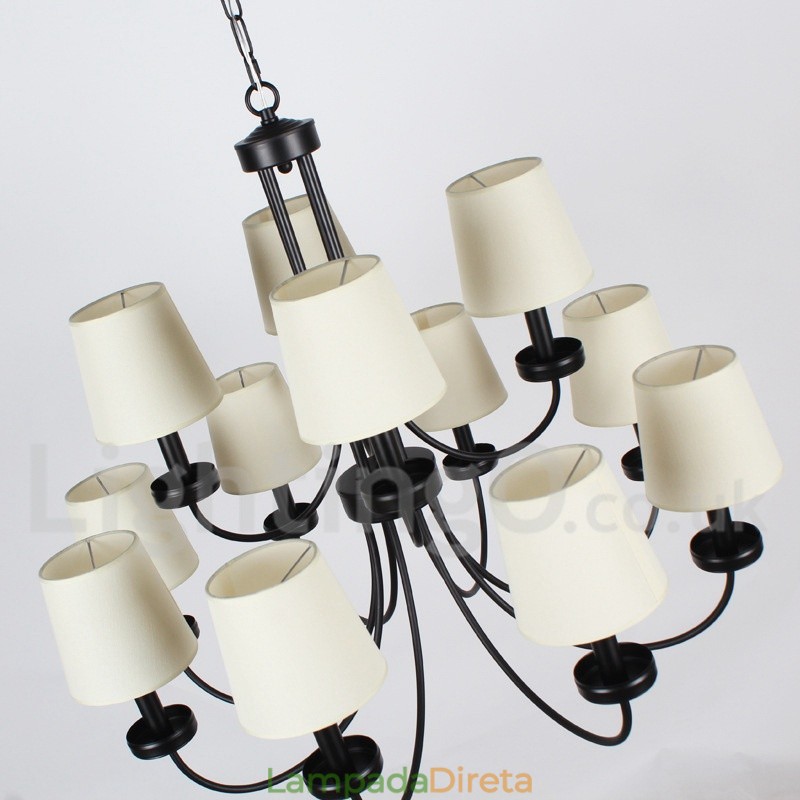 Lustre estilo vela preta retrô contemporâneo de 12 luzes e 2 níveis