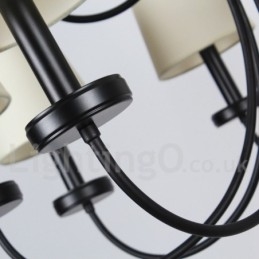 Lustre estilo vela preta retrô contemporâneo de 12 luzes e 2 níveis