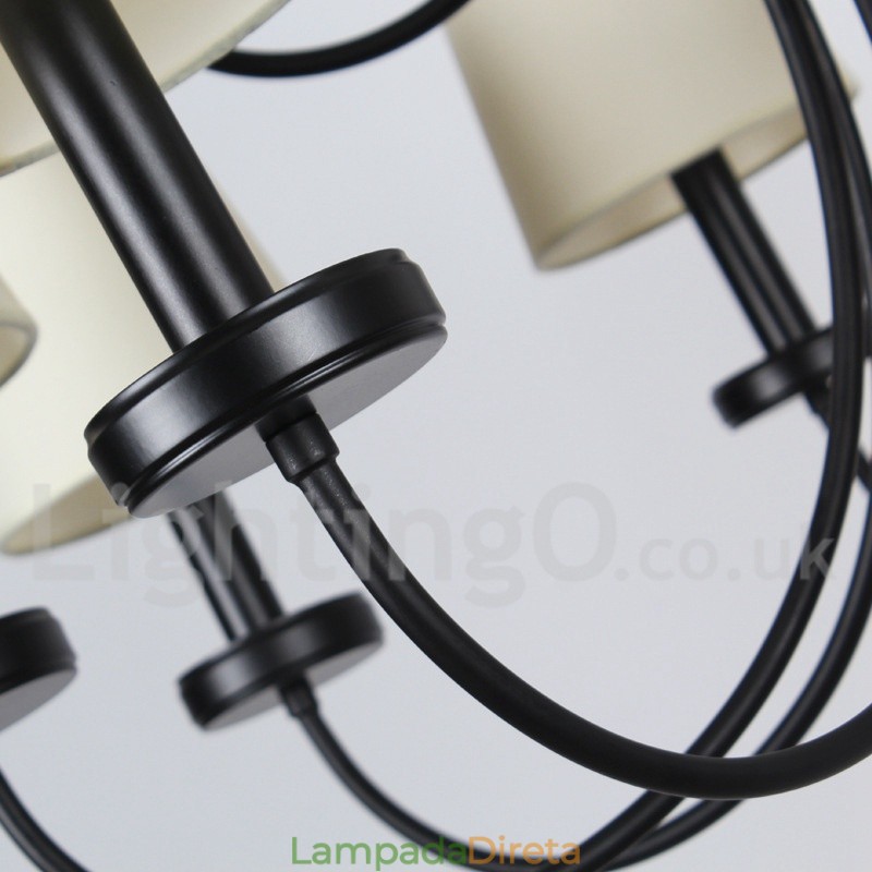 Lustre estilo vela preta retrô contemporâneo de 12 luzes e 2 níveis