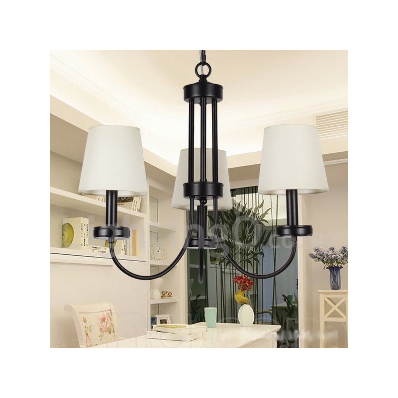 Lustre estilo vela preta contemporânea retrô de 3 luzes