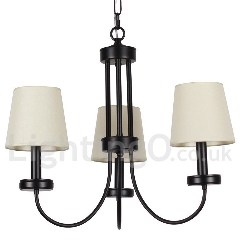 Lustre estilo vela preta contemporânea retrô de 3 luzes