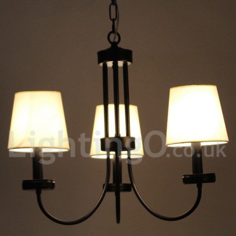 Lustre estilo vela preta contemporânea retrô de 3 luzes