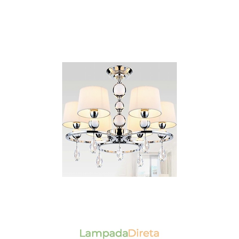 Lustre moderno contemporâneo de cristal cromado em metal