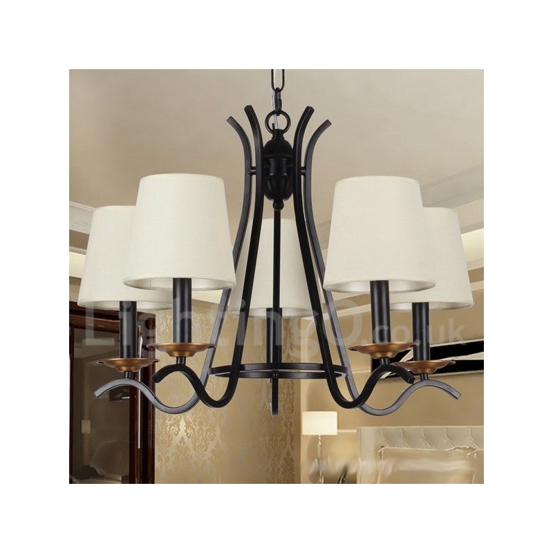 Lustre estilo vela contemporâneo retrô preto de 5 luzes