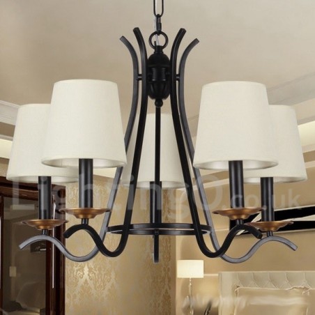 Lustre estilo vela contemporâneo retrô preto de 5 luzes Lustre estilo vela contemporâneo retrô preto de 5 luzes