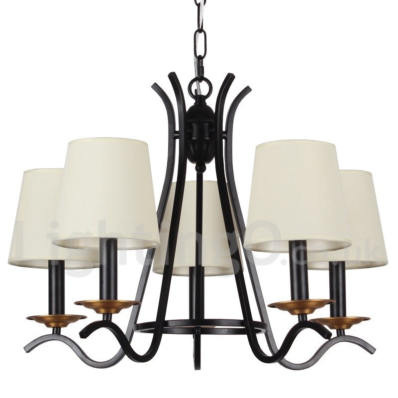 Lustre estilo vela contemporâneo retrô preto de 5 luzes