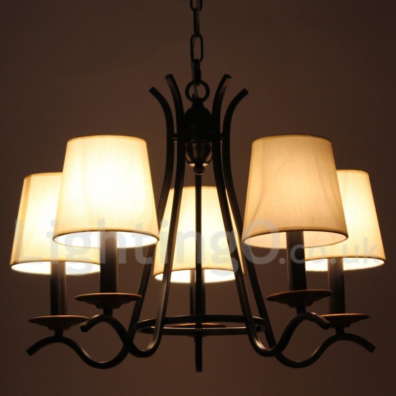 Lustre estilo vela contemporâneo retrô preto de 5 luzes
