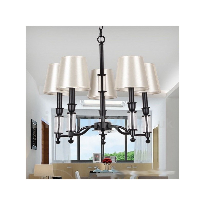 Lustre grande preto de 5 luzes e 2 níveis, estilo retrô contemporâneo, estilo vela