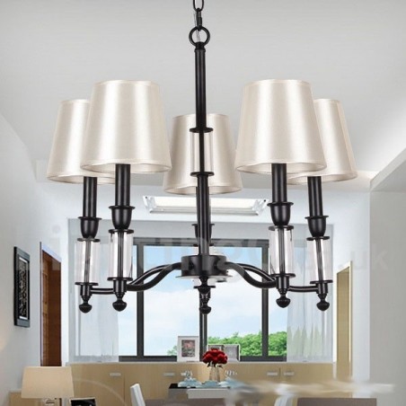Lustre grande preto de 5 luzes e 2 níveis, estilo retrô contemporâneo, estilo vela Lustre grande preto de 5 luzes e 2 níveis, estilo retrô contemporâneo, estilo vela