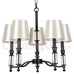 Lustre grande preto de 5 luzes e 2 níveis, estilo retrô contemporâneo, estilo vela