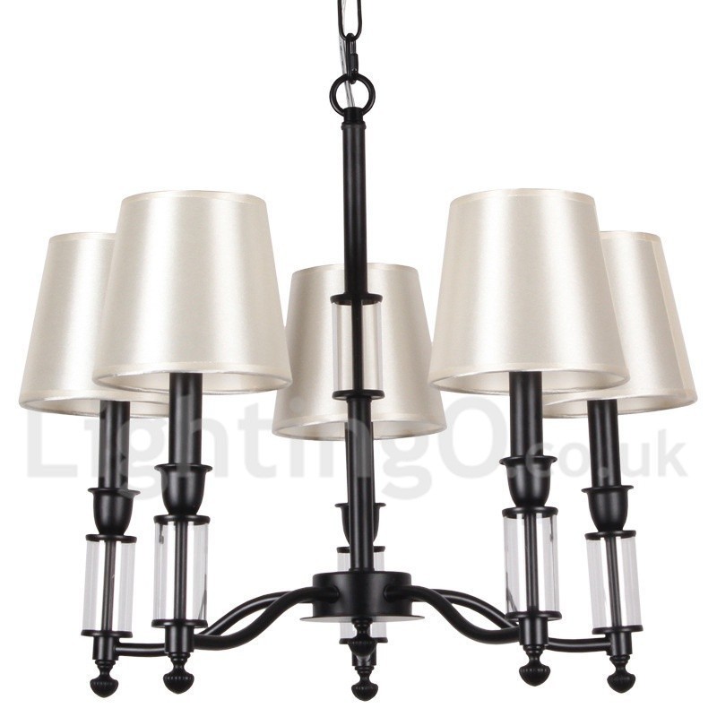 Lustre grande preto de 5 luzes e 2 níveis, estilo retrô contemporâneo, estilo vela