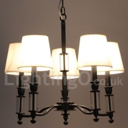 Lustre grande preto de 5 luzes e 2 níveis, estilo retrô contemporâneo, estilo vela