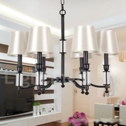 Lustre estilo vela contemporâneo retrô preto de 6 luzes