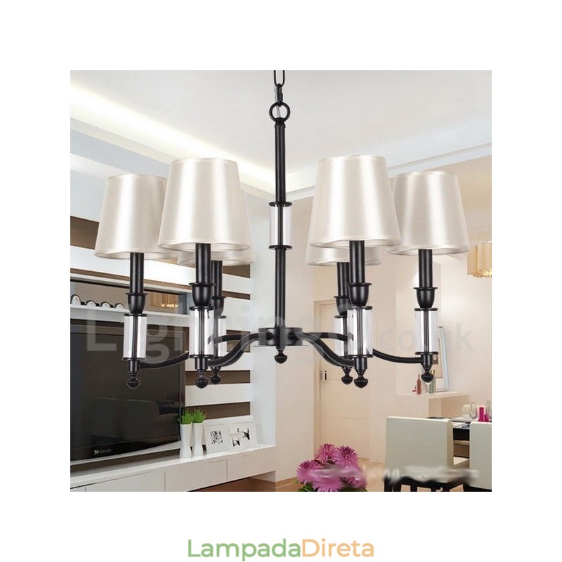 Lustre estilo vela contemporâneo retrô preto de 6 luzes