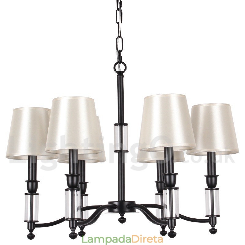Lustre estilo vela contemporâneo retrô preto de 6 luzes