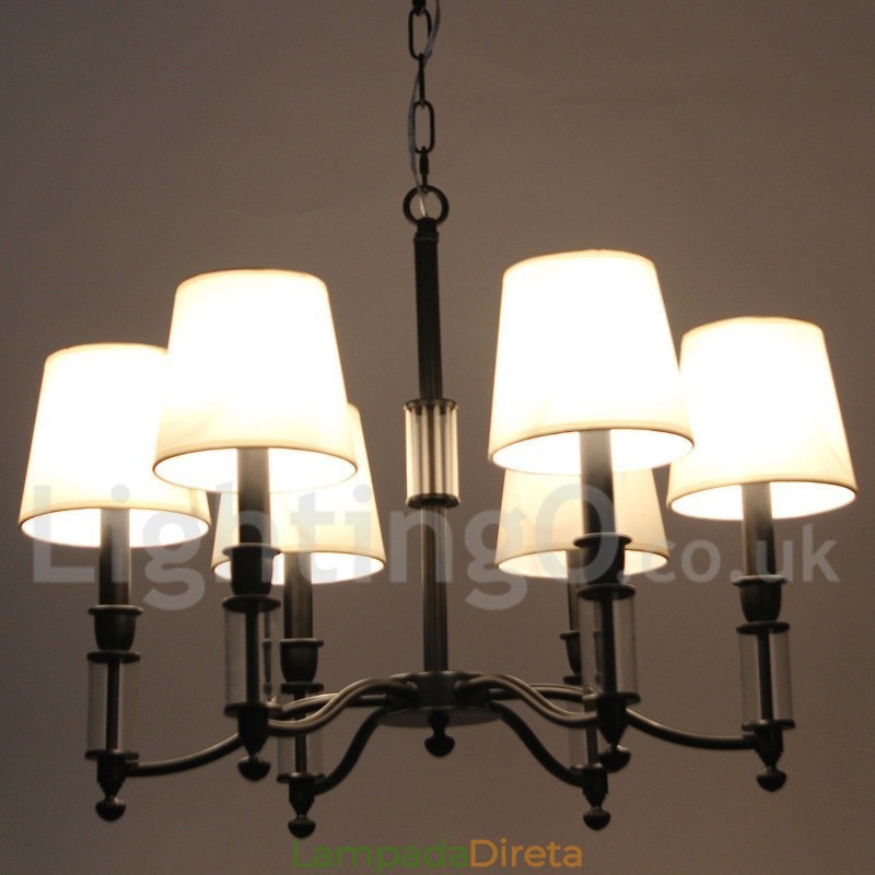 Lustre estilo vela contemporâneo retrô preto de 6 luzes