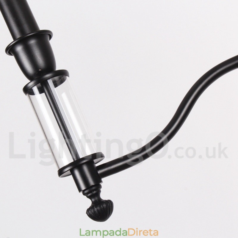 Lustre estilo vela contemporâneo retrô preto de 6 luzes